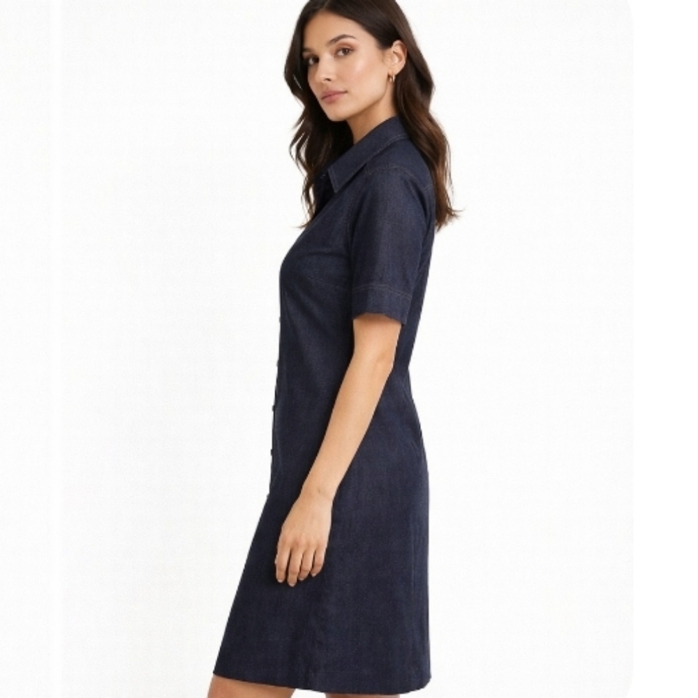 Cleo | Lux Button-Down Demin Shirt  Dress - Picture 7 of 8